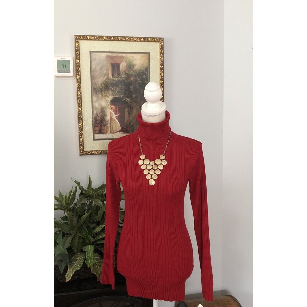 Grame‎ XL Red Turtleneck Long Sleeve Knit Tunic Sweater